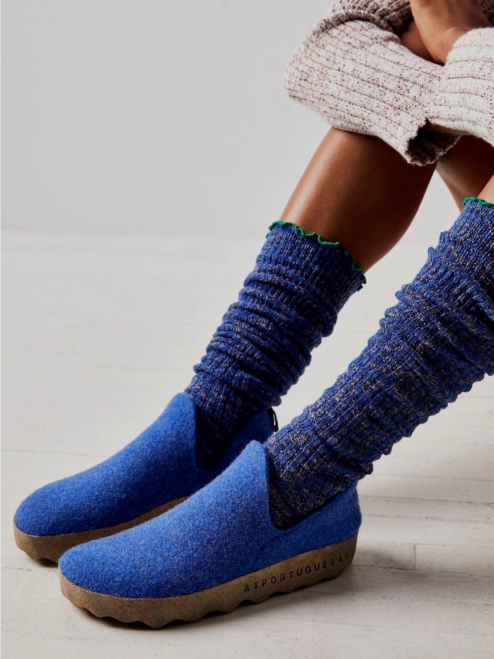 Asportuguesas Joni Moccasins - Blue Felt Slip-On Clogs RARE COLOR